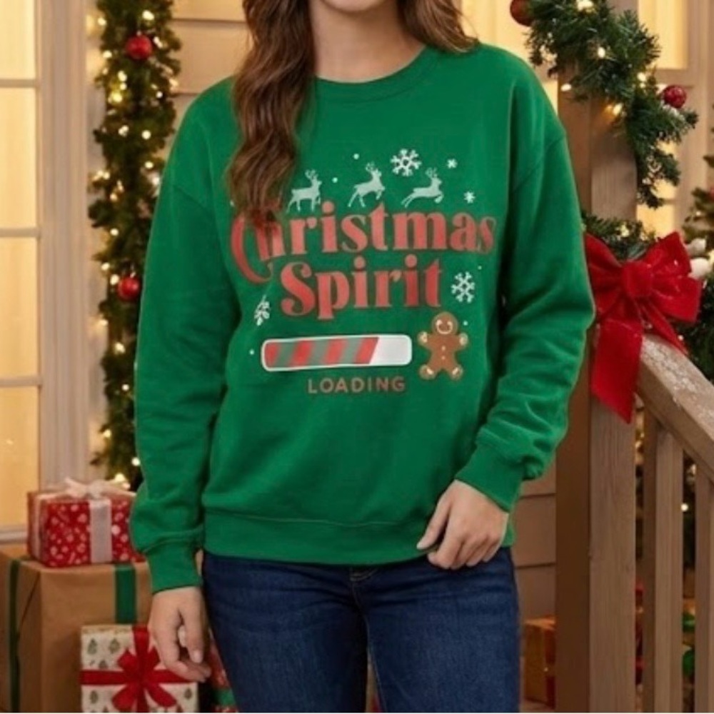 Wound up Fable Green Christmas Crewneck Sweater size M
